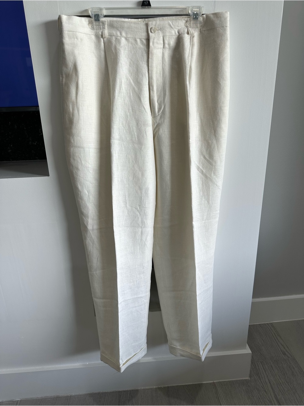 Men's Cream Linen Blend Dress Pants